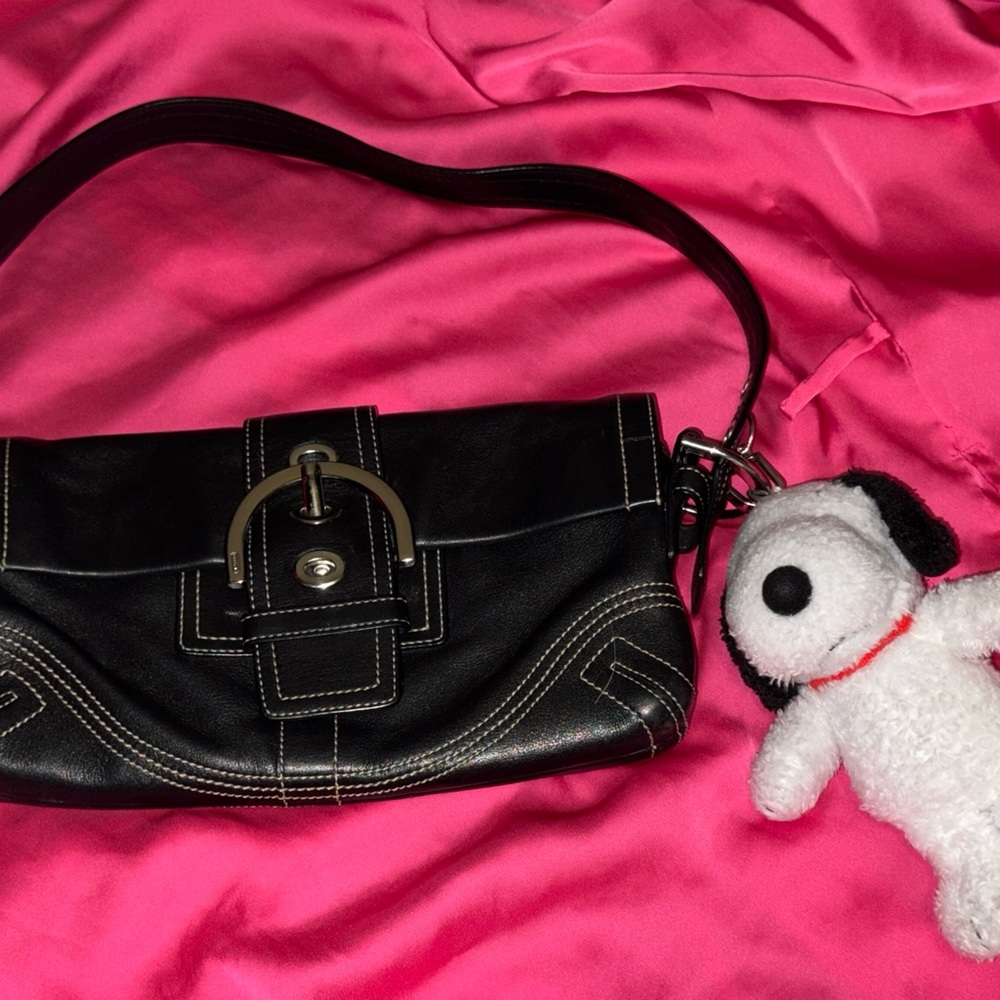 Coach Black Leather Shoulder Bag with Contrast Stitching